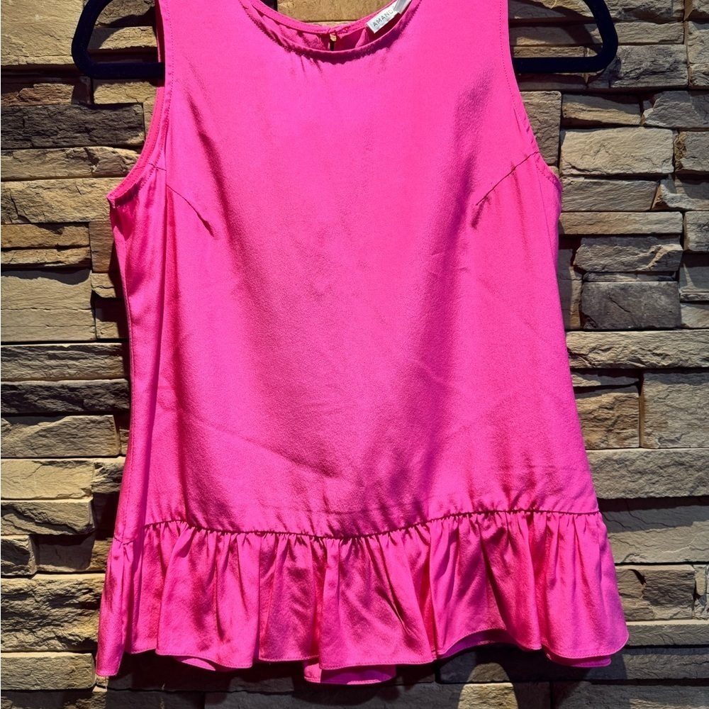 Amanda Uprichard Pink Sleeveless Ruffle Hem Top Sz S